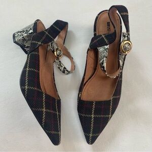 Matiko Anthro Plaid Heel Leather Fabric Mary Jane Slingback 8-8.5